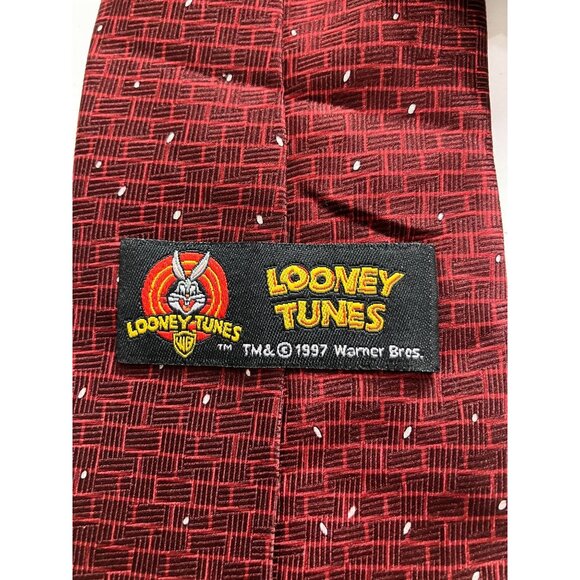 Vintage 90's Looney Tunes Bugs Bunny Tweety Taz Sylvester Mens Silk Tie Christma - Picture 6 of 7